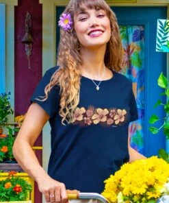 Hibiscus Band - Navy Short Sleeve Scoop Neck T-Shirt