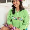 Tranquil Floral - Key Lime Dyed Long Sleeve Lightweight Pullover