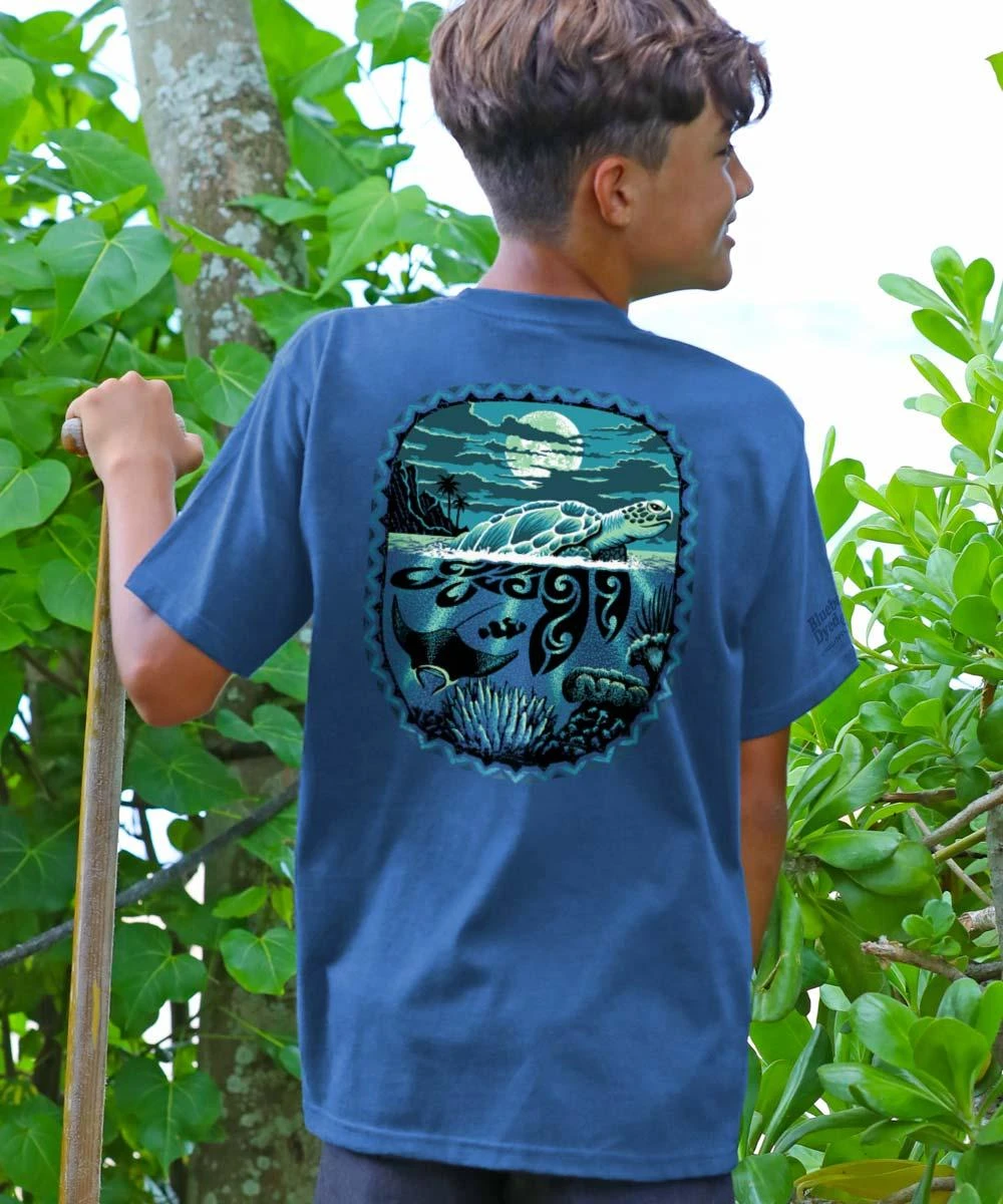 Honu Moon - Blueberry Dyed Short Sleeve Crewneck T-Shirt 3 Honu Moon - Blueberry Dyed Short Sleeve Crewneck T-Shirt