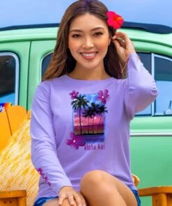 Tropical Sunrise - Lavender Dyed Long Sleeve Crewneck T-Shirt