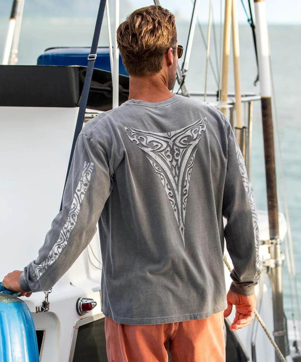 Tribal Nalu Tail - Crater Dyed® Long Sleeve Crewneck T-Shirt 3 Tribal Nalu Tail - Crater Dyed® Long Sleeve Crewneck T-Shirt