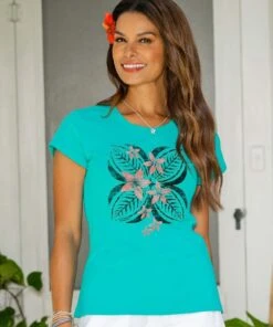Tahiti Plumeria - Ocean Short Sleeve Pima T-Shirt
