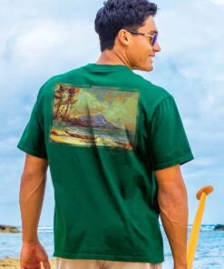 Artsy Diamond Head - Forest Green Short Sleeve Crewneck T-Shirt