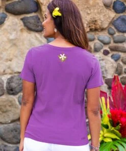 Plumeria Breeze - Violet Short Sleeve Pima V-Neck T-Shirt -Crazyshirts Online Shop 274d1971 c3bd 435f b3f1 b18fe162893f