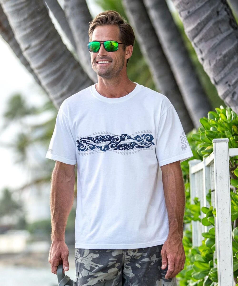 Tribal Mano Stripe - White Short Sleeve Crewneck T-Shirt 3 Tribal Mano Stripe - White Short Sleeve Crewneck T-Shirt