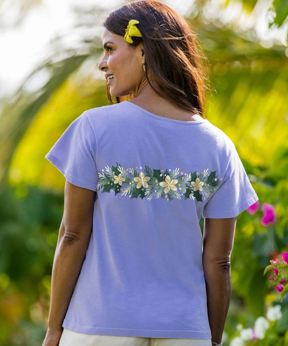 Plumeria Garland - Lavender Dyed Short Sleeve Scoop Neck T-Shirt 4 Plumeria Garland - Lavender Dyed Short Sleeve Scoop Neck T-Shirt - Image 2