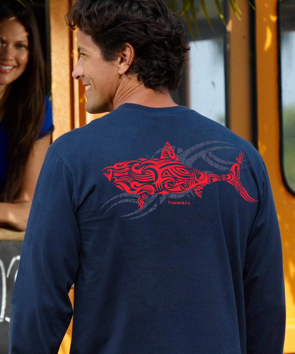 Red Shark - Navy Long Sleeve Crewneck T-Shirt 3 Red Shark - Navy Long Sleeve Crewneck T-Shirt