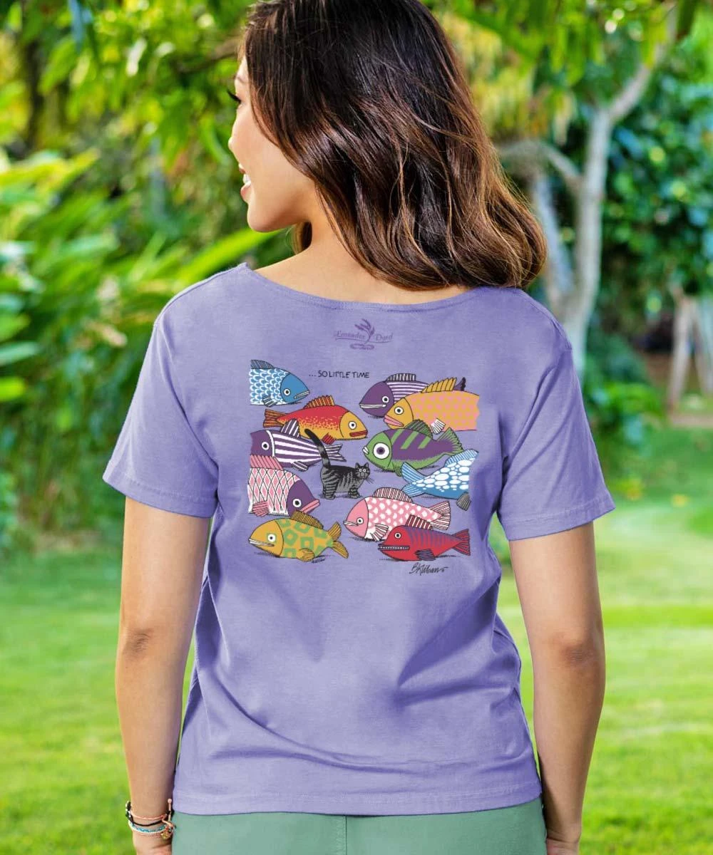 B. Kliban So Many Fish - Lavender Dyed Short Sleeve Scoop Neck T-Shirt 4 B. Kliban So Many Fish - Lavender Dyed Short Sleeve Scoop Neck T-Shirt - Image 2