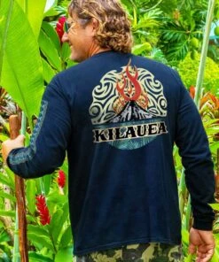 Kilauea Flame - Navy Long Sleeve Crewneck T-Shirt