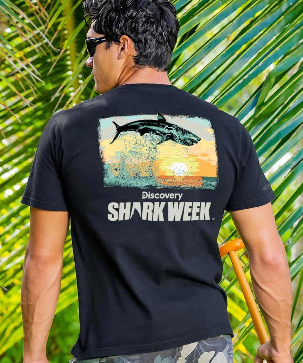 Discovery Channel Leaping Shark - Black Short Sleeve Crewneck T-Shirt 3 Discovery Channel Leaping Shark - Black Short Sleeve Crewneck T-Shirt