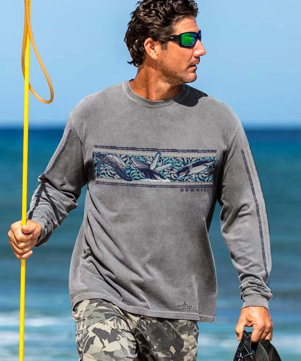 Linear Sealife - Crater Dyed® Long Sleeve Crewneck T-Shirt 3 Linear Sealife - Crater Dyed® Long Sleeve Crewneck T-Shirt