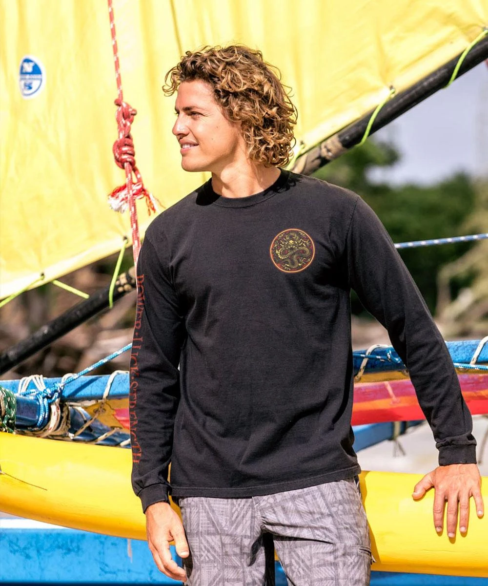 Golden Dragon - Black Long Sleeve Crewneck T-Shirt 4 Golden Dragon - Black Long Sleeve Crewneck T-Shirt - Image 2