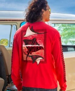Spotted Eagle Ray - Candy Apple Red Dyed Long Sleeve Crewneck T-Shirt