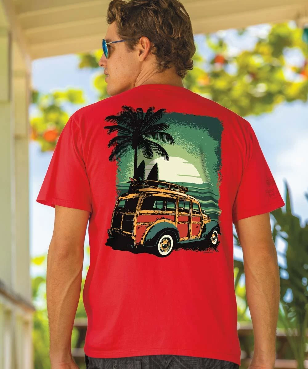 Woody Sunset Surf - Candy Apple Red Dyed Short Sleeve Crewneck T-Shirt 3 Woody Sunset Surf - Candy Apple Red Dyed Short Sleeve Crewneck T-Shirt