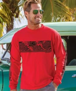 Pineapple Red Band - Candy Apple Red Dyed Long Sleeve Crewneck T-Shirt