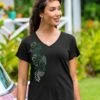 Misty Monstera - Jet Black Short Sleeve Pima V-Neck T-Shirt -Crazyshirts Online Shop 60569416 60e8 4777 a438 b2147d24b543