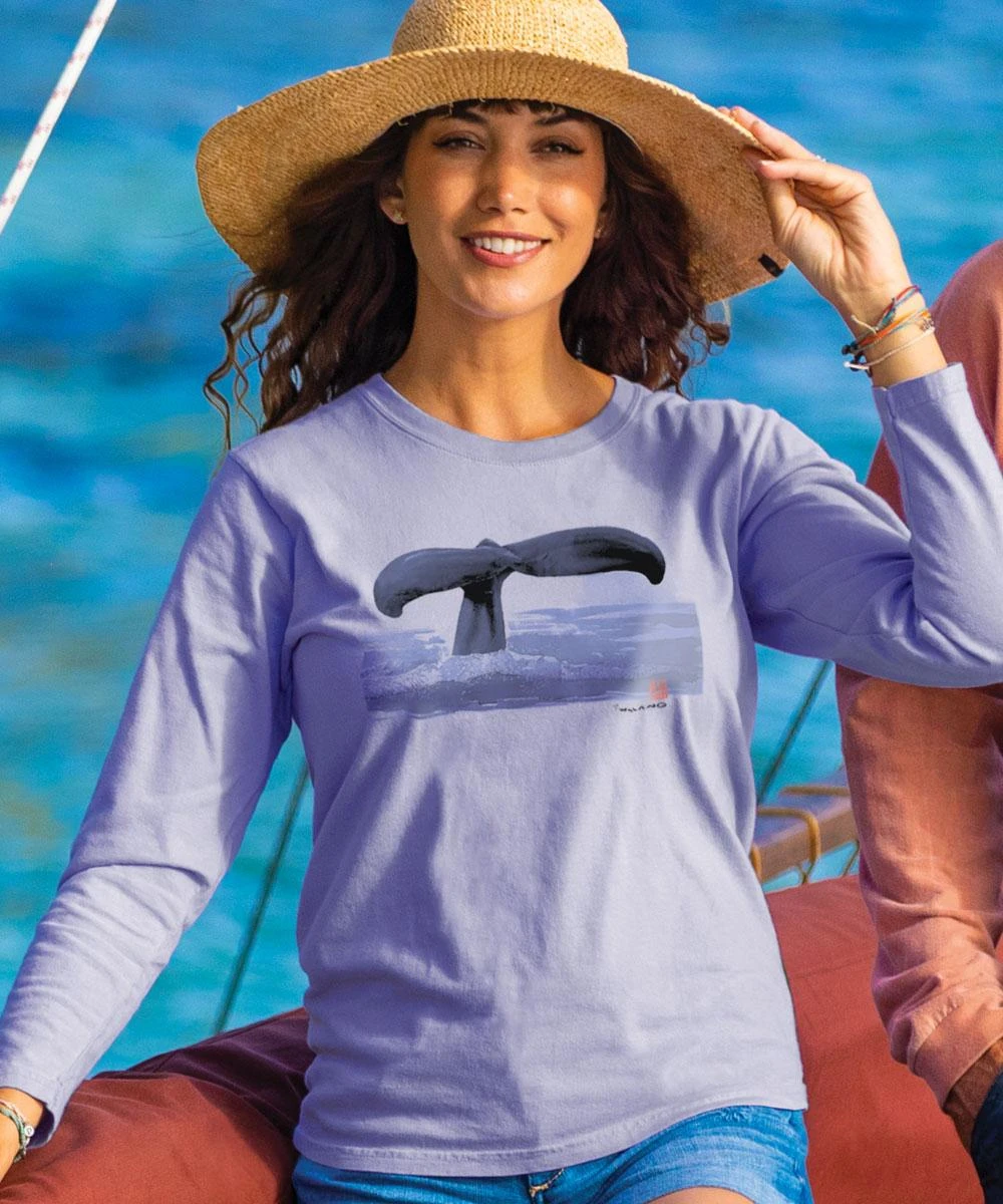 Wyland® Whale Tail Brushed - Lavender Dyed Long Sleeve Crewneck T-Shirt 3 Wyland® Whale Tail Brushed - Lavender Dyed Long Sleeve Crewneck T-Shirt