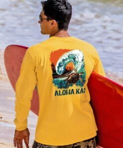 Aloha Kai Wave - Pineapple Dyed Long Sleeve Crewneck T-Shirt