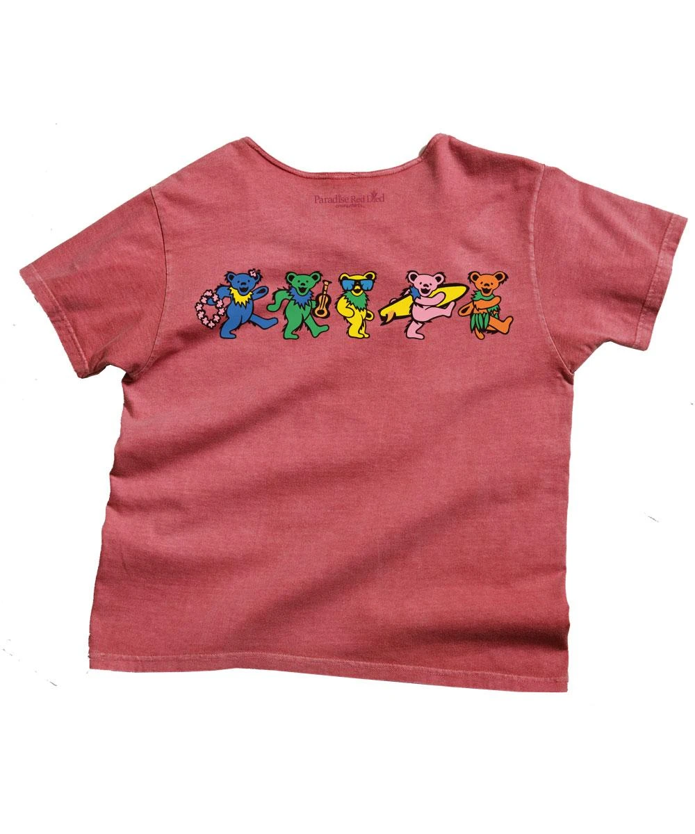 Grateful Dead Hula Bears - Paradise Red Dyed Short Sleeve Scoop Neck T-Shirt 4 Grateful Dead Hula Bears - Paradise Red Dyed Short Sleeve Scoop Neck T-Shirt - Image 2