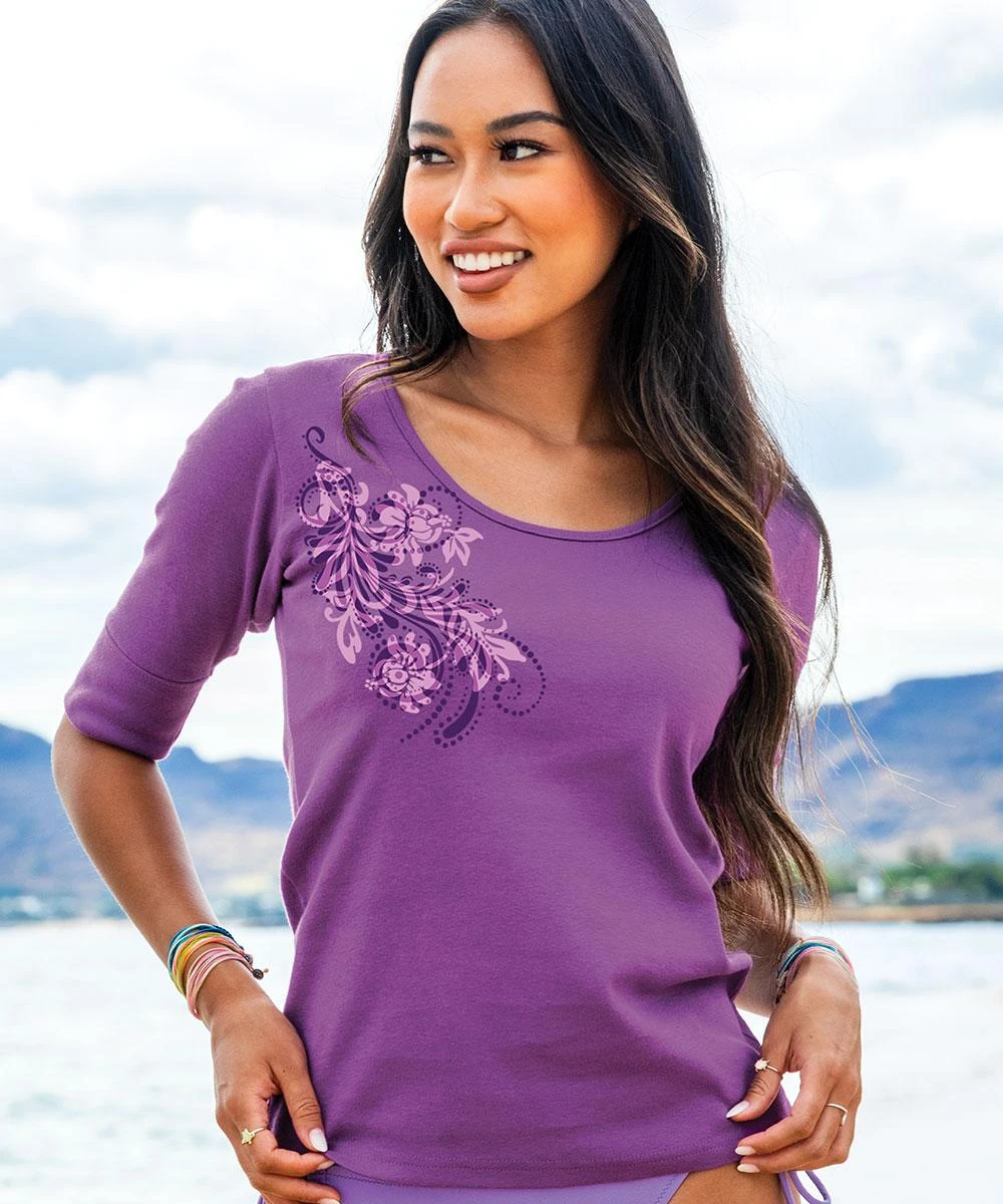 Leihua - Violet Short Sleeve Banded Rib Knit T-Shirt 3 Leihua - Violet Short Sleeve Banded Rib Knit T-Shirt