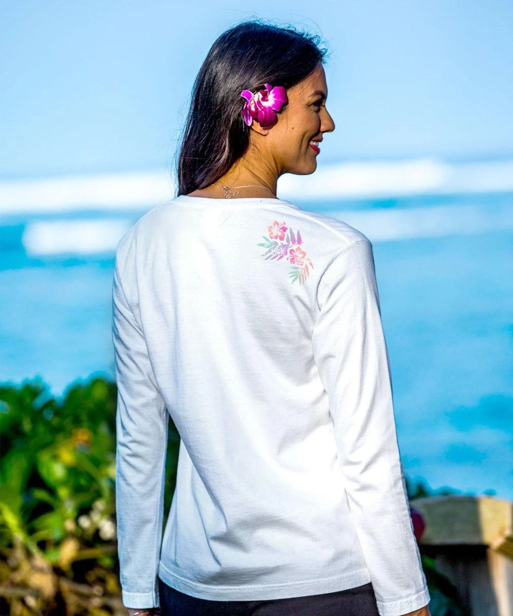 Floral Blends - White Long Sleeve Crewneck T-Shirt 4 Floral Blends - White Long Sleeve Crewneck T-Shirt - Image 2