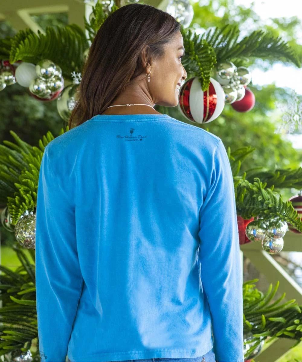 B. Kliban Snowfall Cat - Blue Hawaii Dyed Long Sleeve Crewneck T-Shirt 4 B. Kliban Snowfall Cat - Blue Hawaii Dyed Long Sleeve Crewneck T-Shirt - Image 2