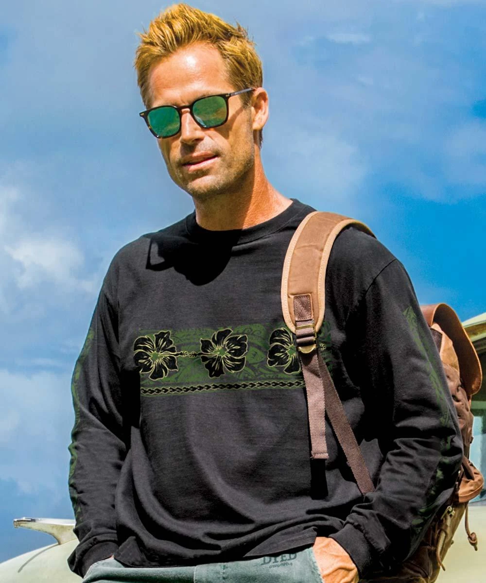 Linear Tribal Pua - Black Long Sleeve Crewneck T-Shirt 3 Linear Tribal Pua - Black Long Sleeve Crewneck T-Shirt