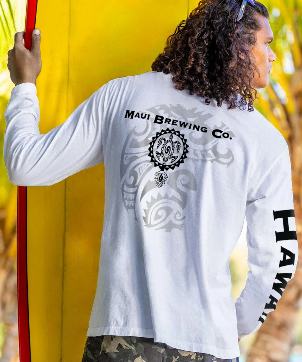 Maui Brewing Co Vintage Tattoo - White Long Sleeve Crewneck T-Shirt 3 Maui Brewing Co Vintage Tattoo - White Long Sleeve Crewneck T-Shirt