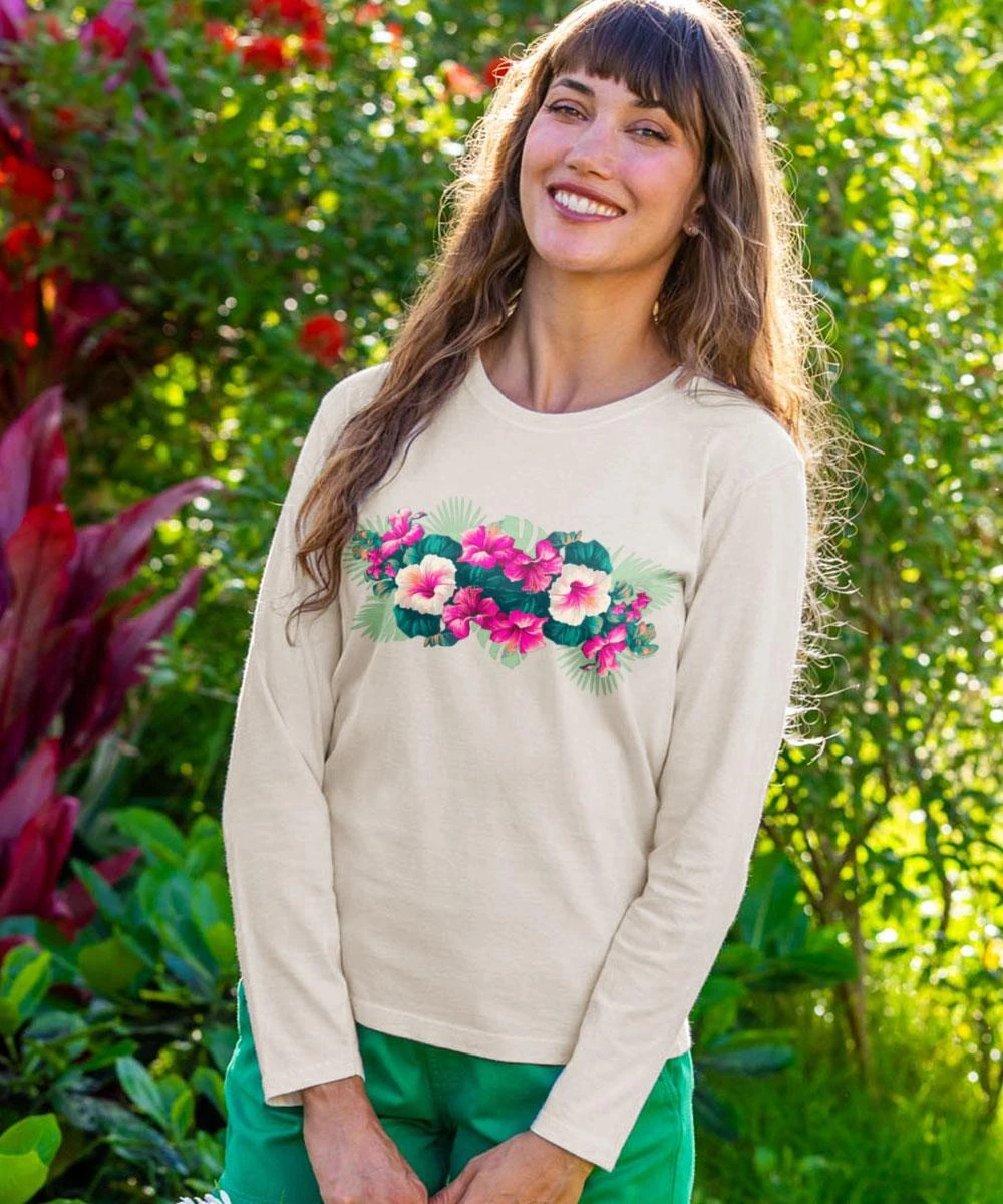 Pacific In Bloom - Coconut Dyed Long Sleeve Crewneck T-Shirt 3 Pacific In Bloom - Coconut Dyed Long Sleeve Crewneck T-Shirt