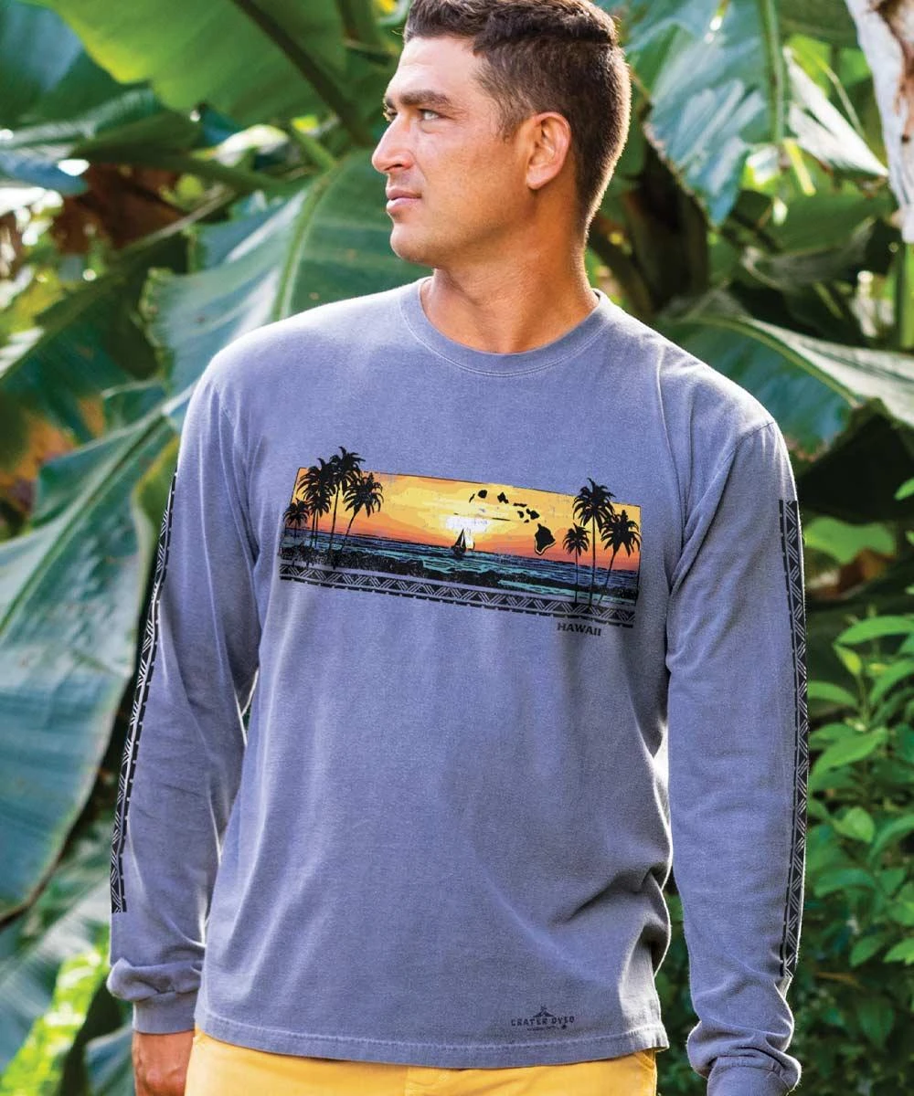 Panoramic Sunset - Crater Dyed® Long Sleeve Crewneck T-Shirt 3 Panoramic Sunset - Crater Dyed® Long Sleeve Crewneck T-Shirt