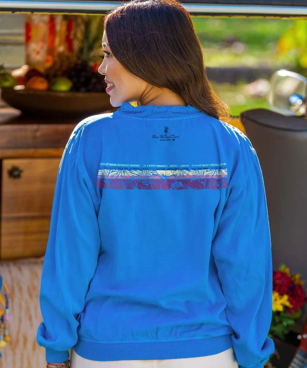 Retro Rainbow Hibiscus Band - Blue Hawaii Dyed Long Sleeve Lightweight Pullover 4 Retro Rainbow Hibiscus Band - Blue Hawaii Dyed Long Sleeve Lightweight Pullover - Image 2