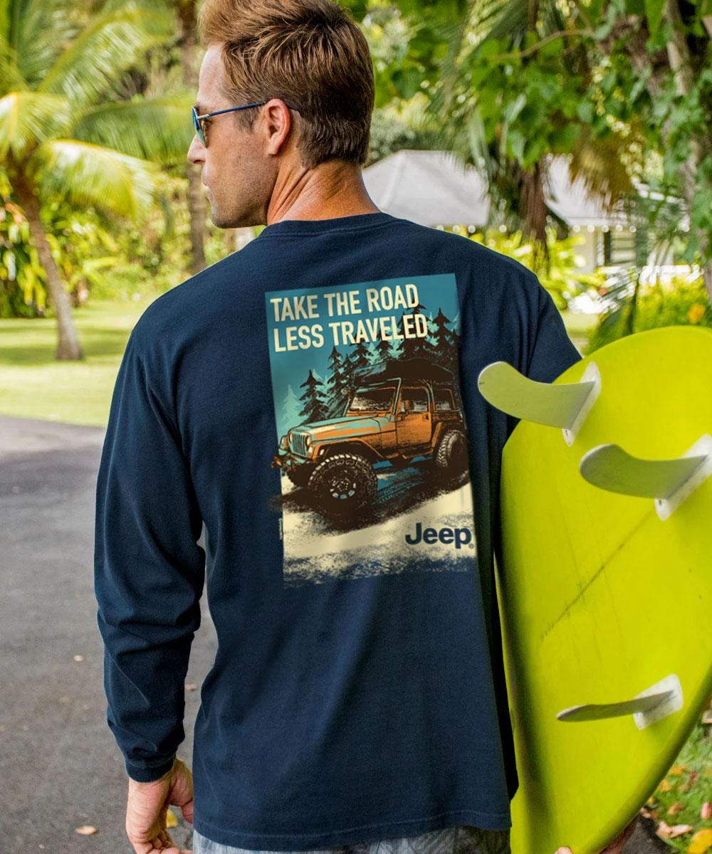 Jeep Road Less Traveled - Navy Long Sleeve Crewneck T-Shirt 3 Jeep Road Less Traveled - Navy Long Sleeve Crewneck T-Shirt