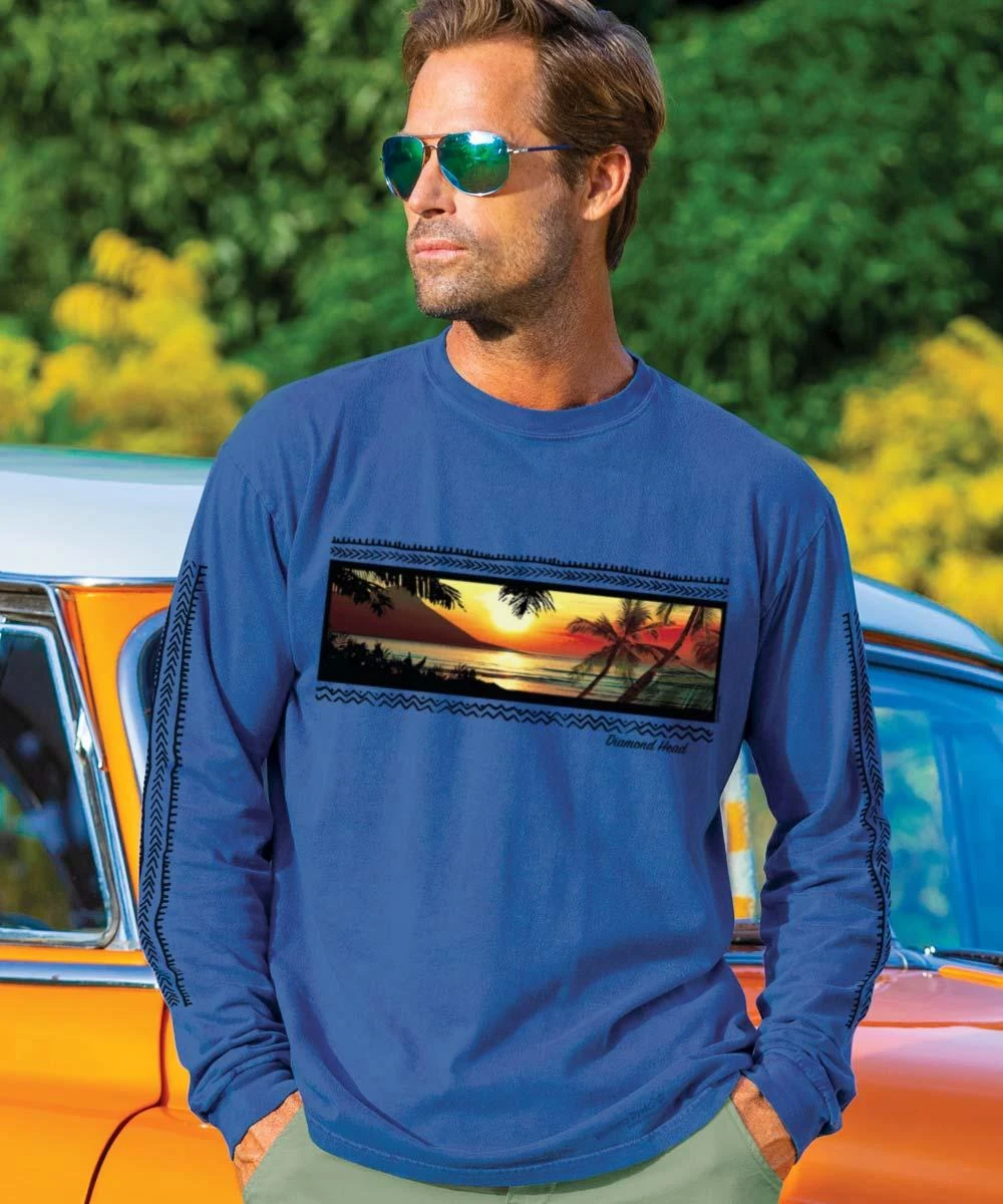Diamond Head Sunset Band - Blueberry Dyed Long Sleeve Crewneck T-Shirt 3 Diamond Head Sunset Band - Blueberry Dyed Long Sleeve Crewneck T-Shirt