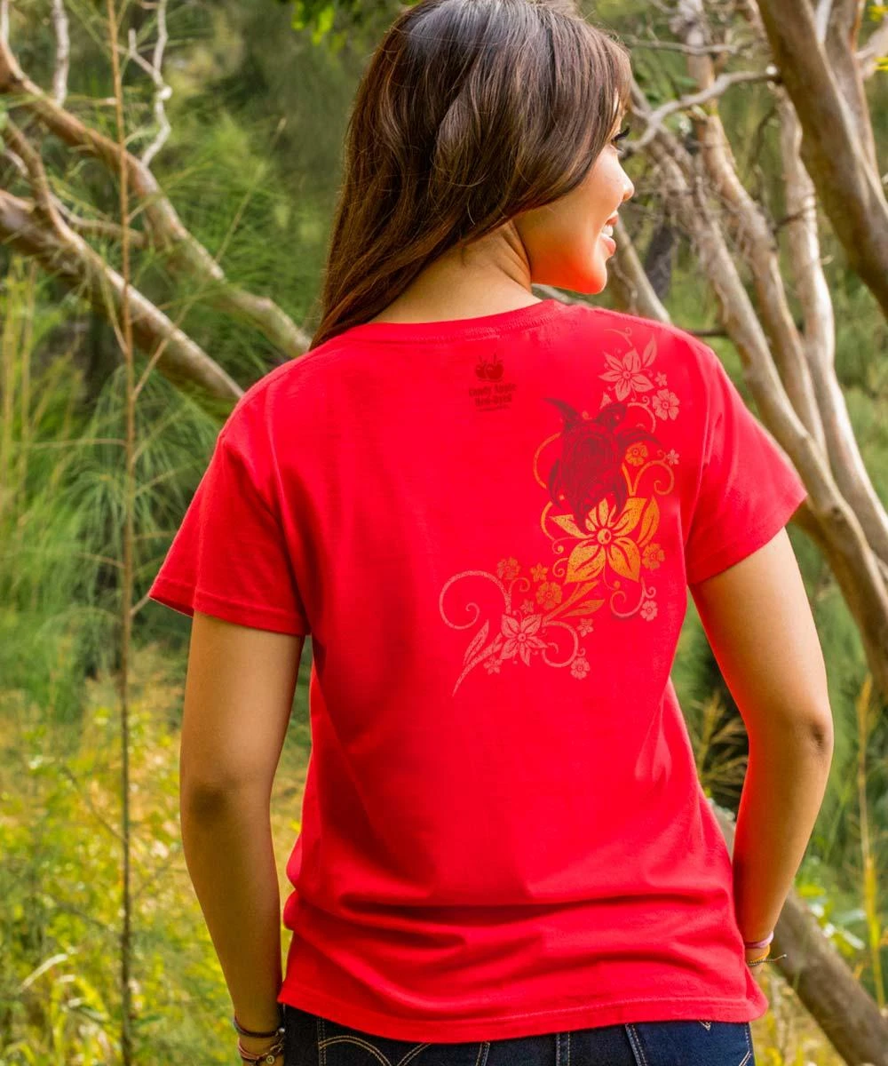 Tribal Floral Turtle - Candy Apple Red Dyed Short Sleeve Crewneck T-Shirt 4 Tribal Floral Turtle - Candy Apple Red Dyed Short Sleeve Crewneck T-Shirt - Image 2