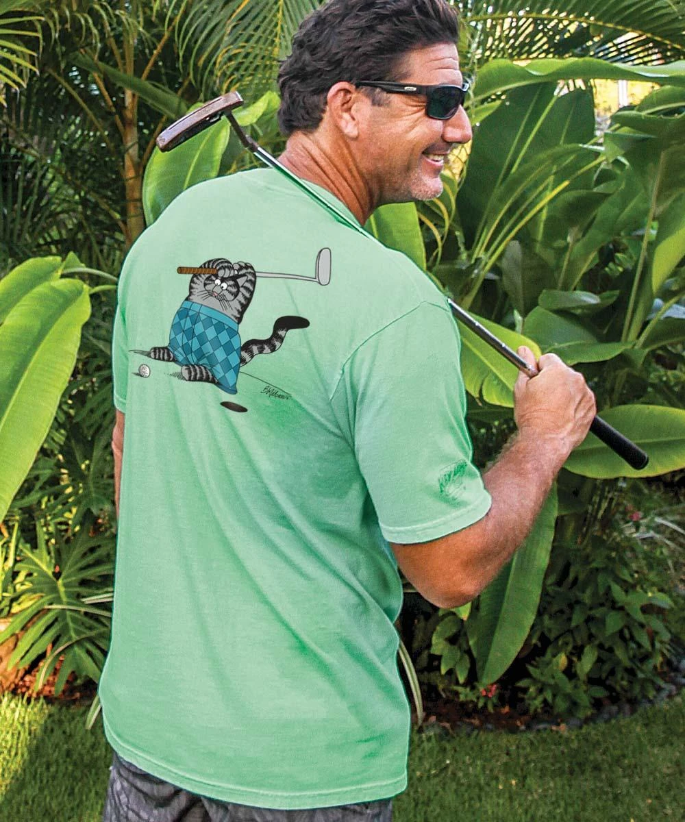 B. Kliban Golf Putt Cat - Key Lime Dyed Short Sleeve Crewneck T-Shirt 4 B. Kliban Golf Putt Cat - Key Lime Dyed Short Sleeve Crewneck T-Shirt - Image 2