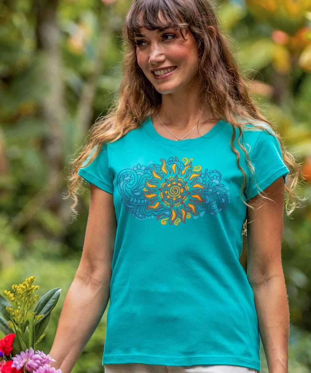Henna Bursting Sun - Ocean Short Sleeve Pima T-Shirt 3 Henna Bursting Sun - Ocean Short Sleeve Pima T-Shirt