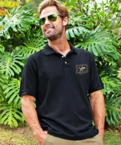 Tropical Gecko - Black Short Sleeve Pique’ Polo Shirt