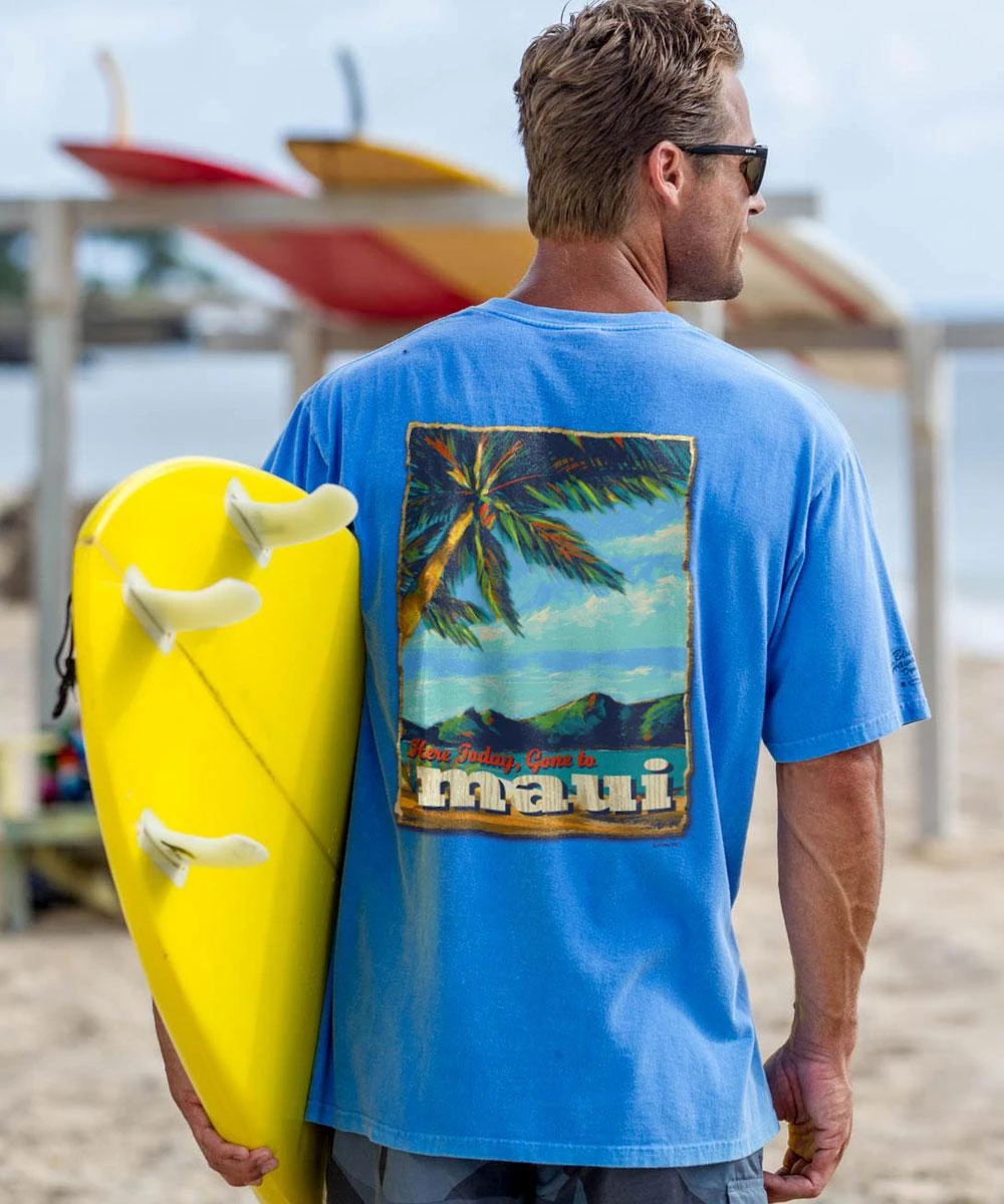 Beach Poster - Blue Hawaii Dyed Short Sleeve Crewneck T-Shirt 3 Beach Poster - Blue Hawaii Dyed Short Sleeve Crewneck T-Shirt