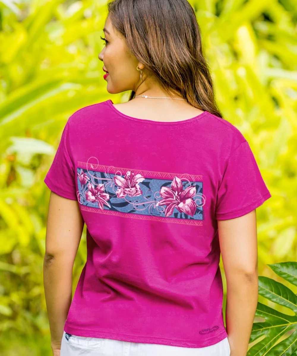 Floral Pua Band - Berry Short Sleeve Scoop Neck T-Shirt 4 Floral Pua Band - Berry Short Sleeve Scoop Neck T-Shirt - Image 2