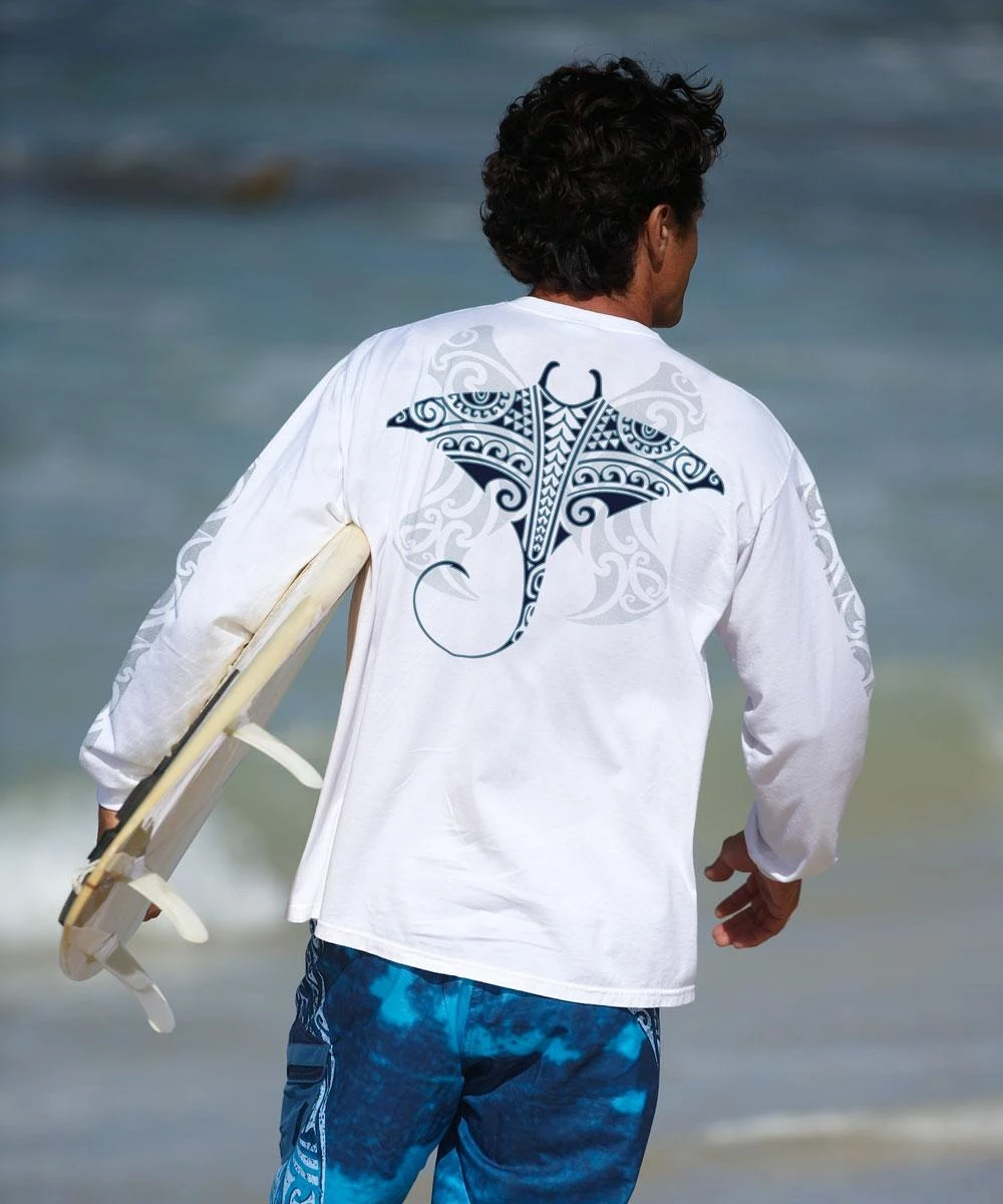 Kava Kava Ray - White Long Sleeve Crewneck T-Shirt 3 Kava Kava Ray - White Long Sleeve Crewneck T-Shirt