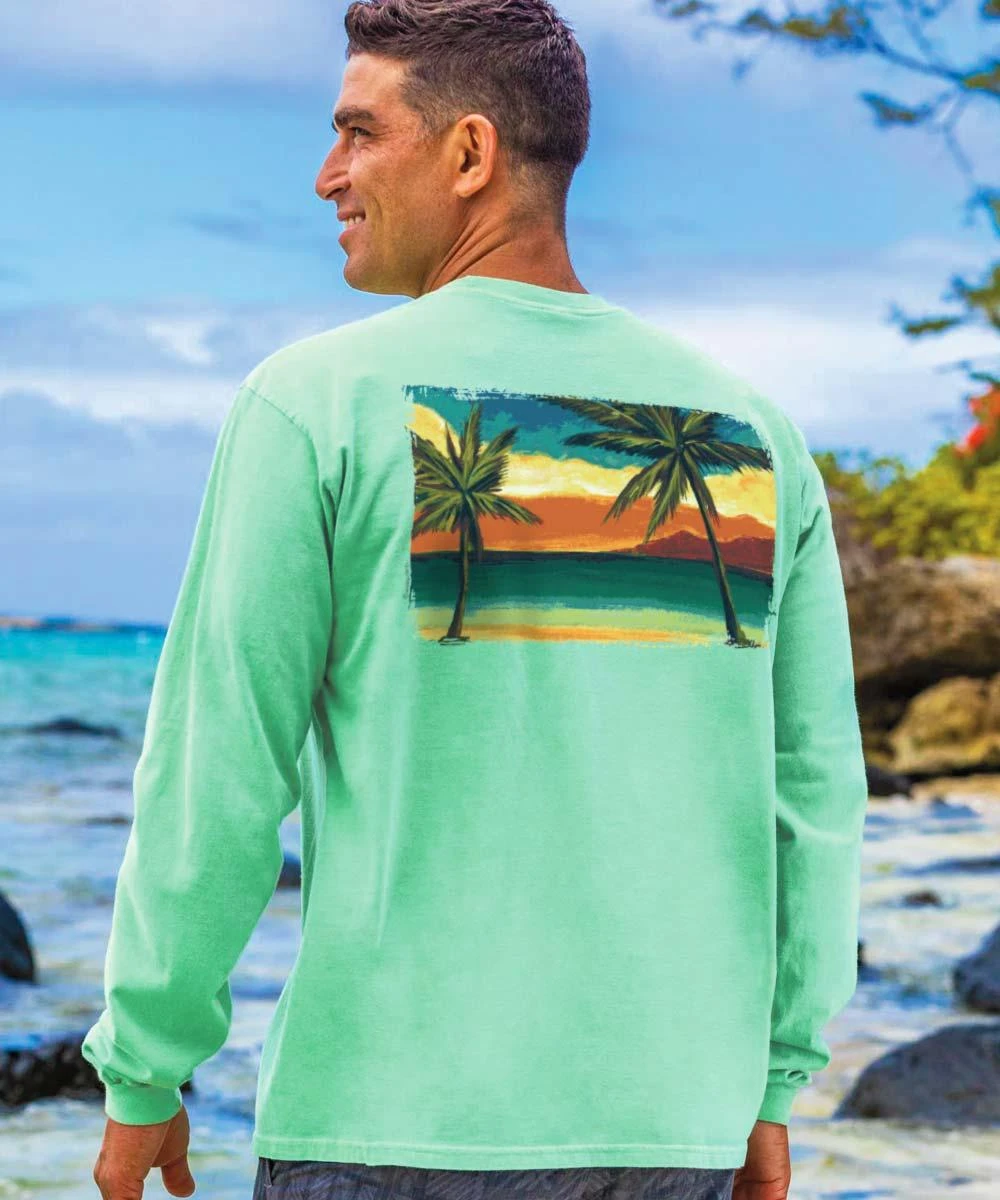 Sunset Scenic - Key Lime Dyed Long Sleeve Crewneck T-Shirt 3 Sunset Scenic - Key Lime Dyed Long Sleeve Crewneck T-Shirt