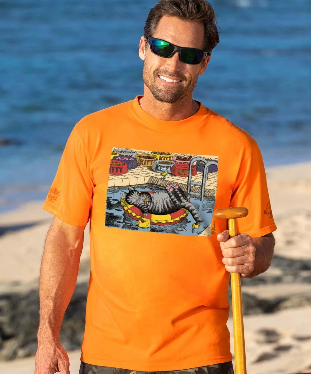 B. Kliban Pool Cat - Apricot Dyed Short Sleeve Crewneck T-Shirt 3 B. Kliban Pool Cat - Apricot Dyed Short Sleeve Crewneck T-Shirt
