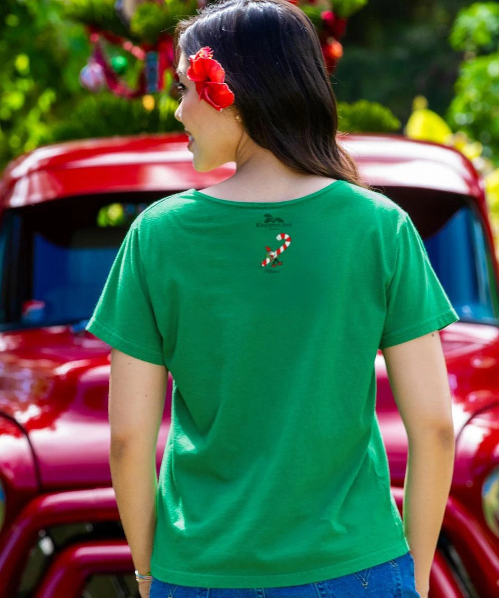 B. Kliban Candy Cane Cat - Wintergreen Dyed Short Sleeve Scoop Neck T-Shirt 4 B. Kliban Candy Cane Cat - Wintergreen Dyed Short Sleeve Scoop Neck T-Shirt - Image 2