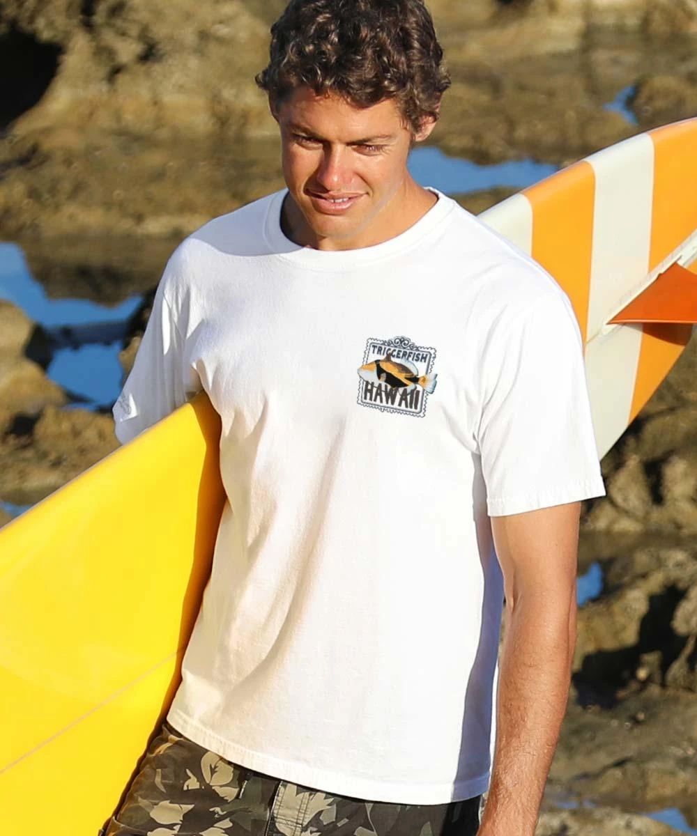 Trigger Fish Stamp - White Short Sleeve Crewneck T-Shirt 4 Trigger Fish Stamp - White Short Sleeve Crewneck T-Shirt - Image 2