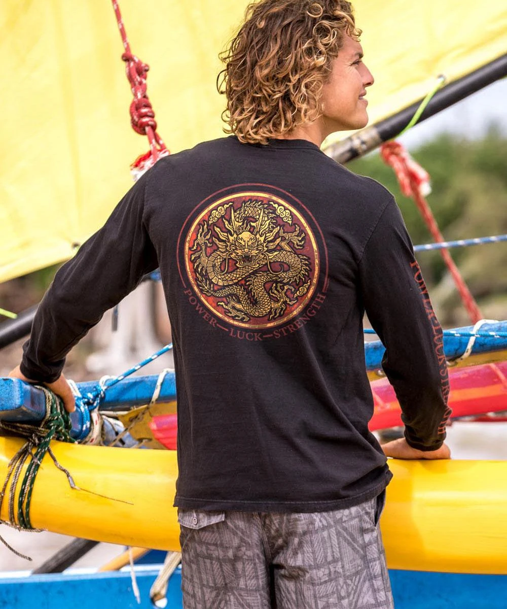 Golden Dragon - Black Long Sleeve Crewneck T-Shirt 3 Golden Dragon - Black Long Sleeve Crewneck T-Shirt