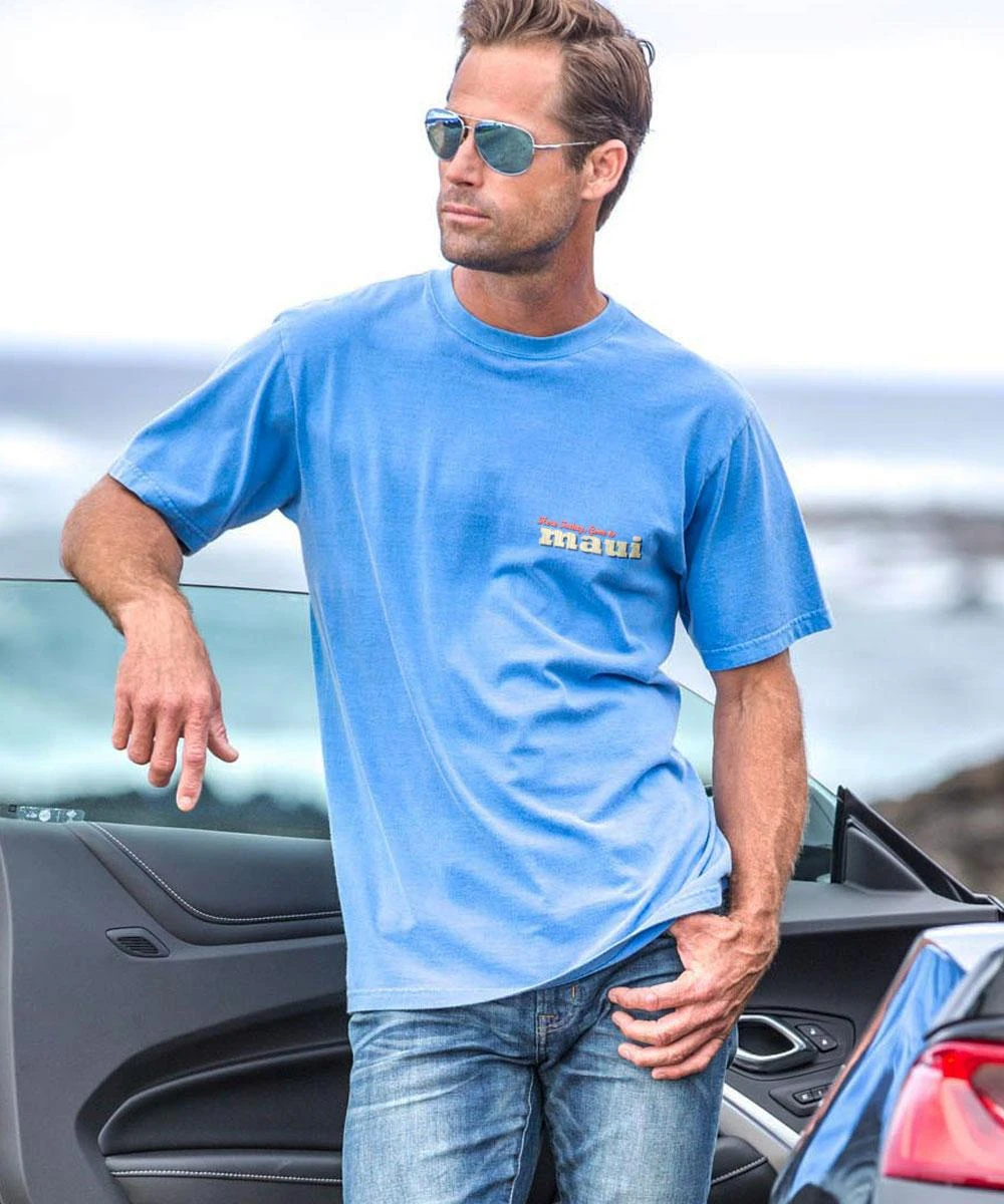 Beach Poster - Blue Hawaii Dyed Short Sleeve Crewneck T-Shirt 4 Beach Poster - Blue Hawaii Dyed Short Sleeve Crewneck T-Shirt - Image 2