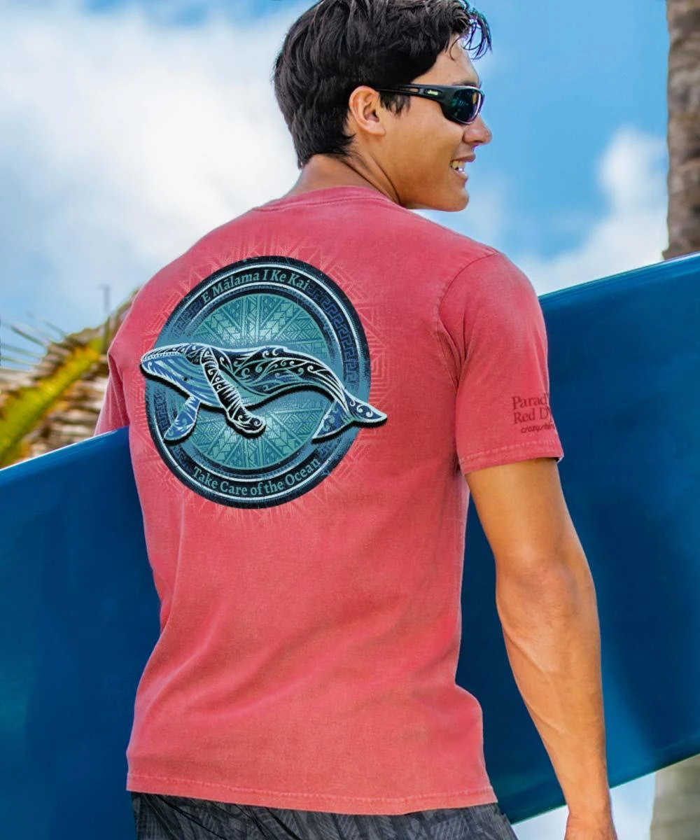 Whale Spirit - Paradise Red Dyed Short Sleeve Crewneck T-Shirt 3 Whale Spirit - Paradise Red Dyed Short Sleeve Crewneck T-Shirt