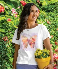 Butterfly - White Short Sleeve Scoop Neck T-Shirt