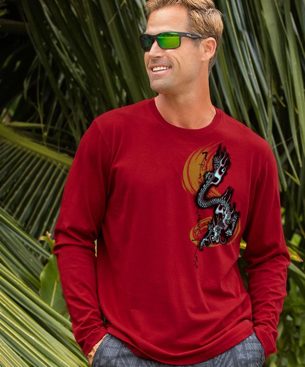 Dragon Flurry - Rugby Red Long Sleeve Pima T-Shirt 3 Dragon Flurry - Rugby Red Long Sleeve Pima T-Shirt