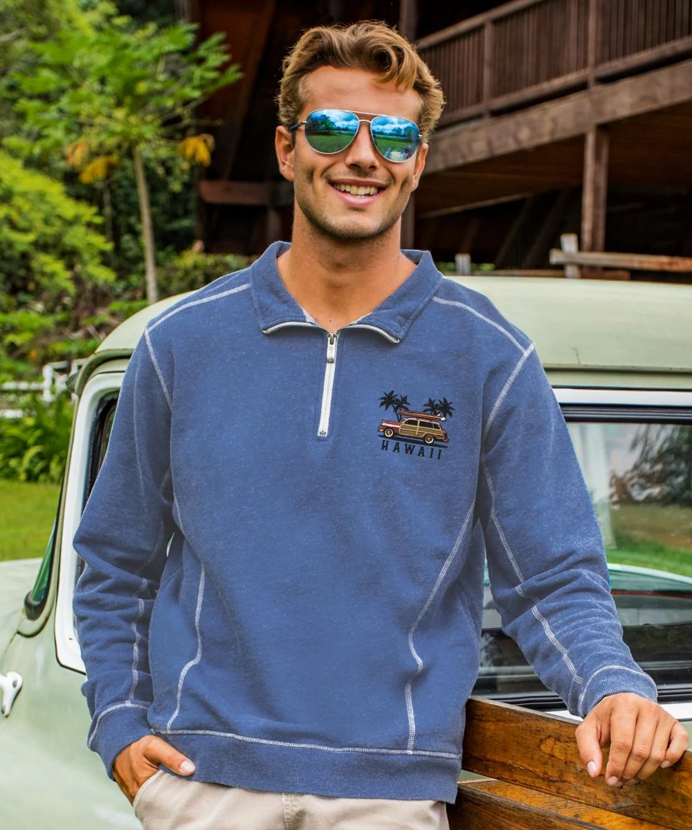 Woodie Longboard - Blue Heather Long Sleeve Mountain Peak Pullover 3 Woodie Longboard - Blue Heather Long Sleeve Mountain Peak Pullover